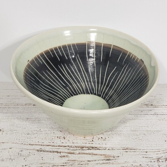 Art Pottery  Handmade Bowl Various shades of Blue Green Glaze  6.75X3.5 - Picture 1 of 4